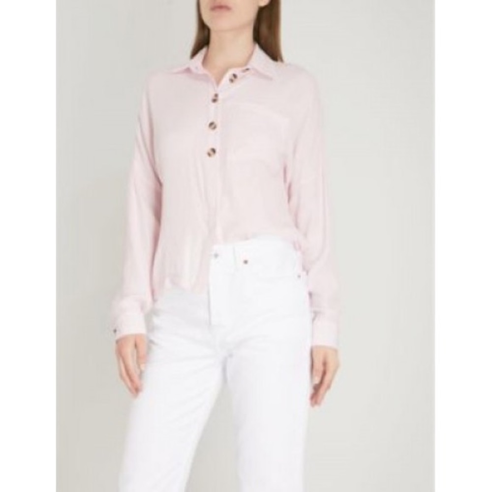 Topshop Women half-buttoned shirt pale pink Sz 0
